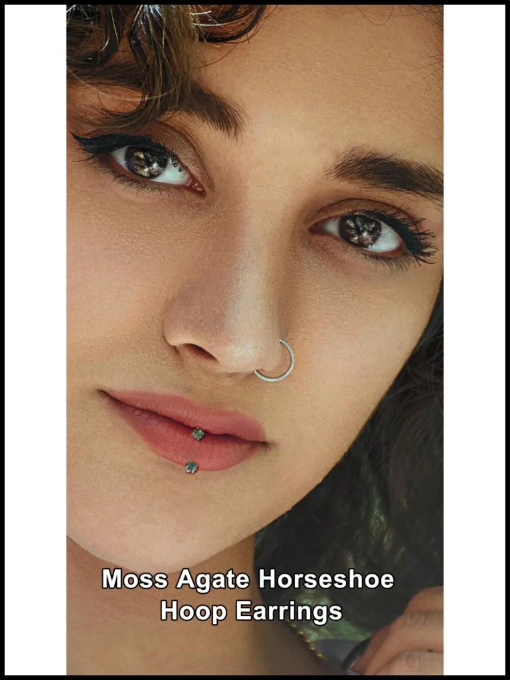 2pc 16G Surgical Steel Horseshoe Lip Ring with Cubic Zirconia - Internally